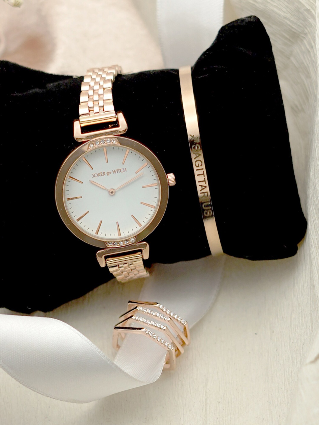 

JOKER & WITCH Women Glistening Love Sagittarius Love Triangle Watch Gift Set, Rose gold