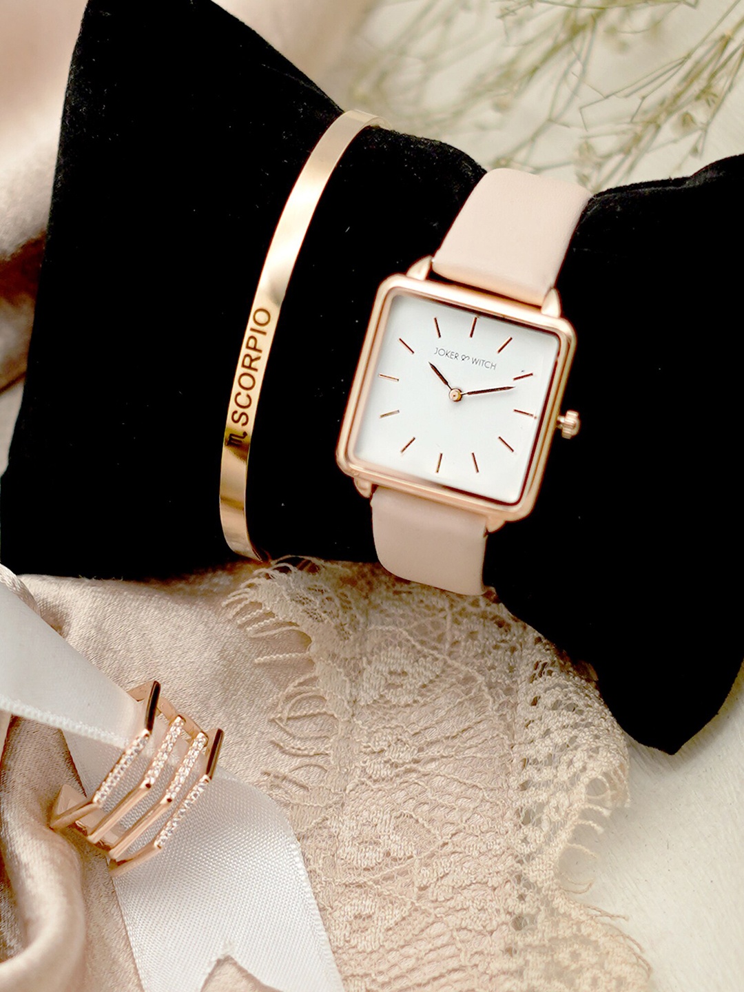 JOKER & WITCH Women Shooting Star Scorpio Love Triangle Watch Gift Set, Pink