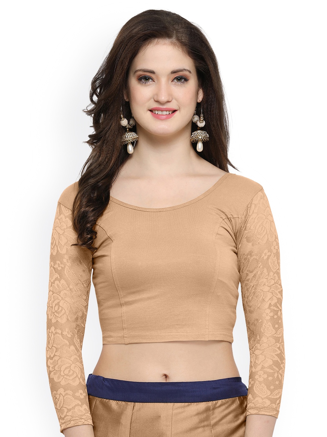 

Janasya Beige Cotton Lycra Saree Blouse