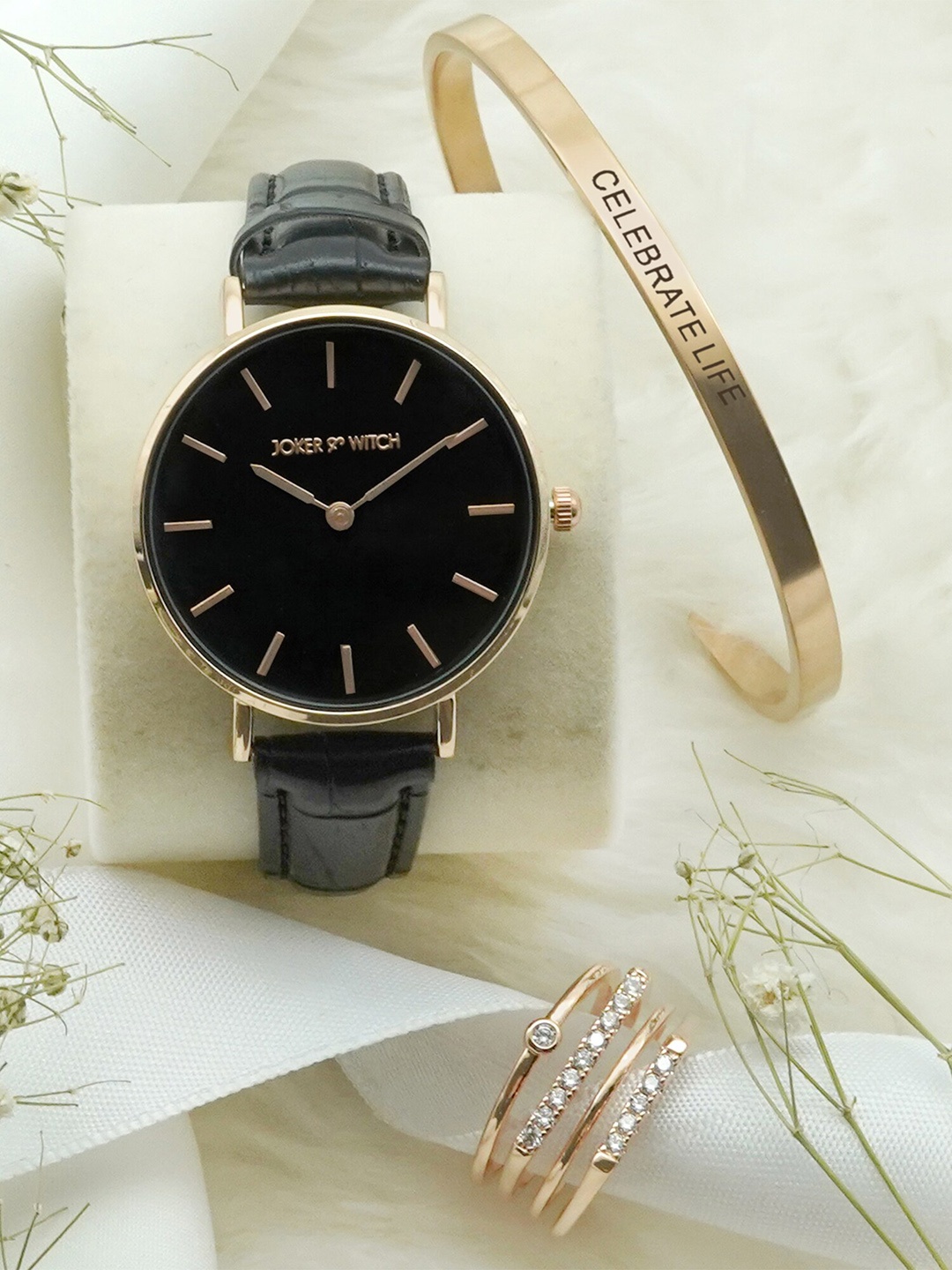

JOKER & WITCH Women Jade Love Triangle Watch Gift Set JWLT252, Rose