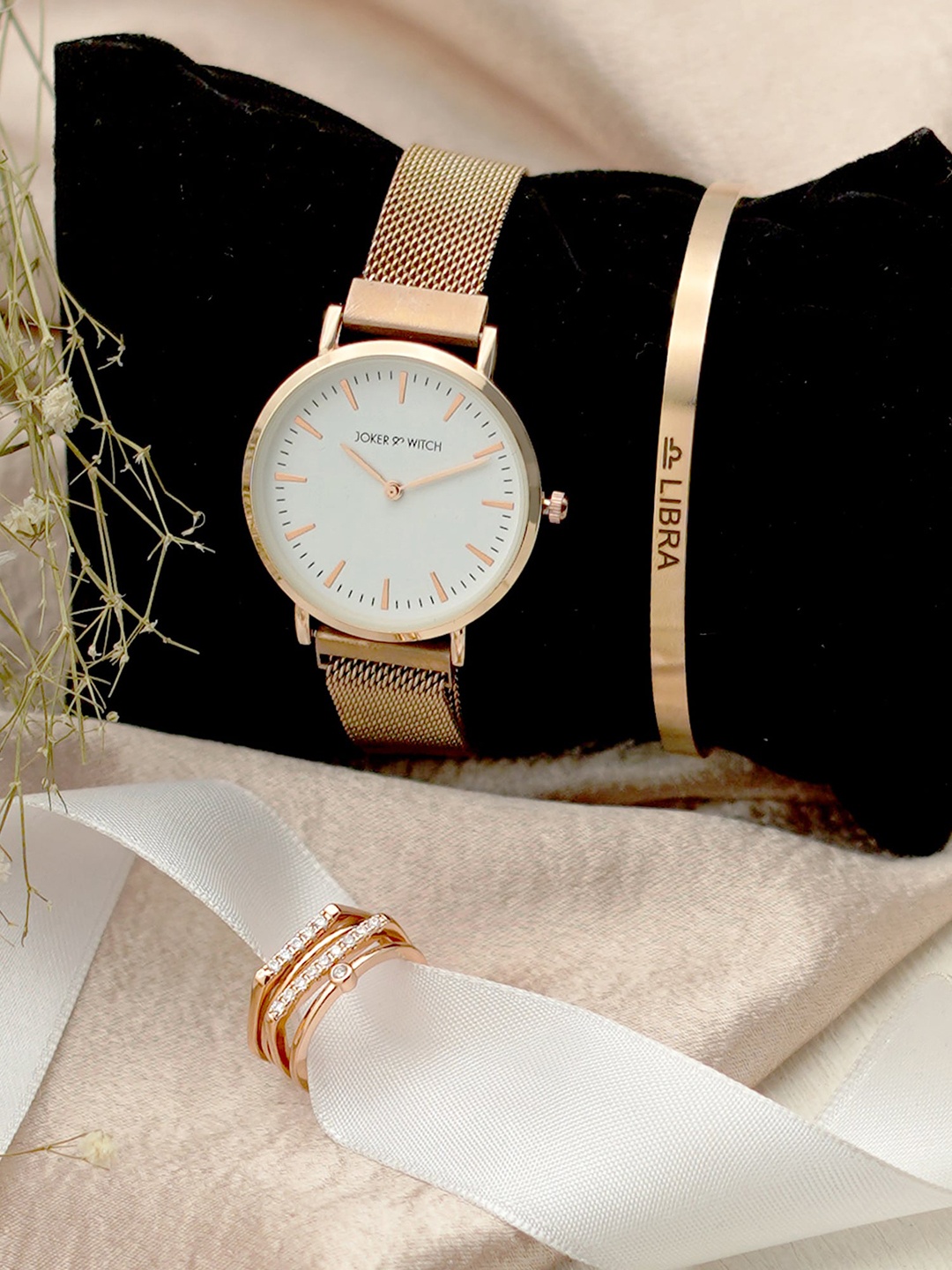 

JOKER & WITCH Melting Heart Libra Love Triangle Women Watch Gift Set JWLT141, Rose gold