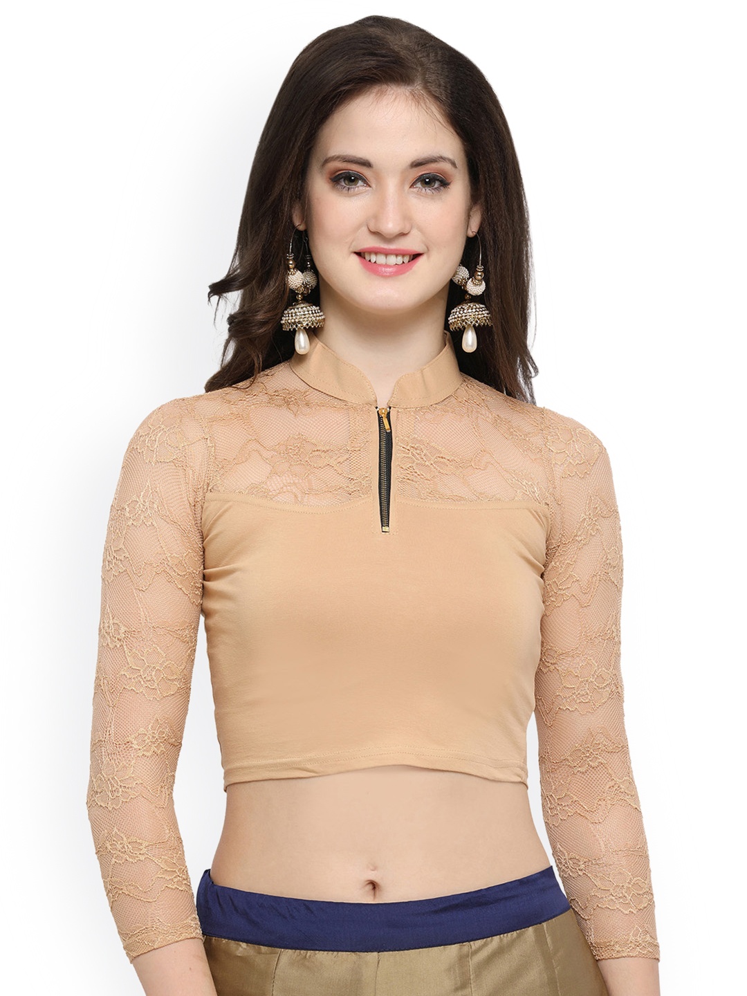 

Janasya Beige Cotton Lycra Saree Blouse