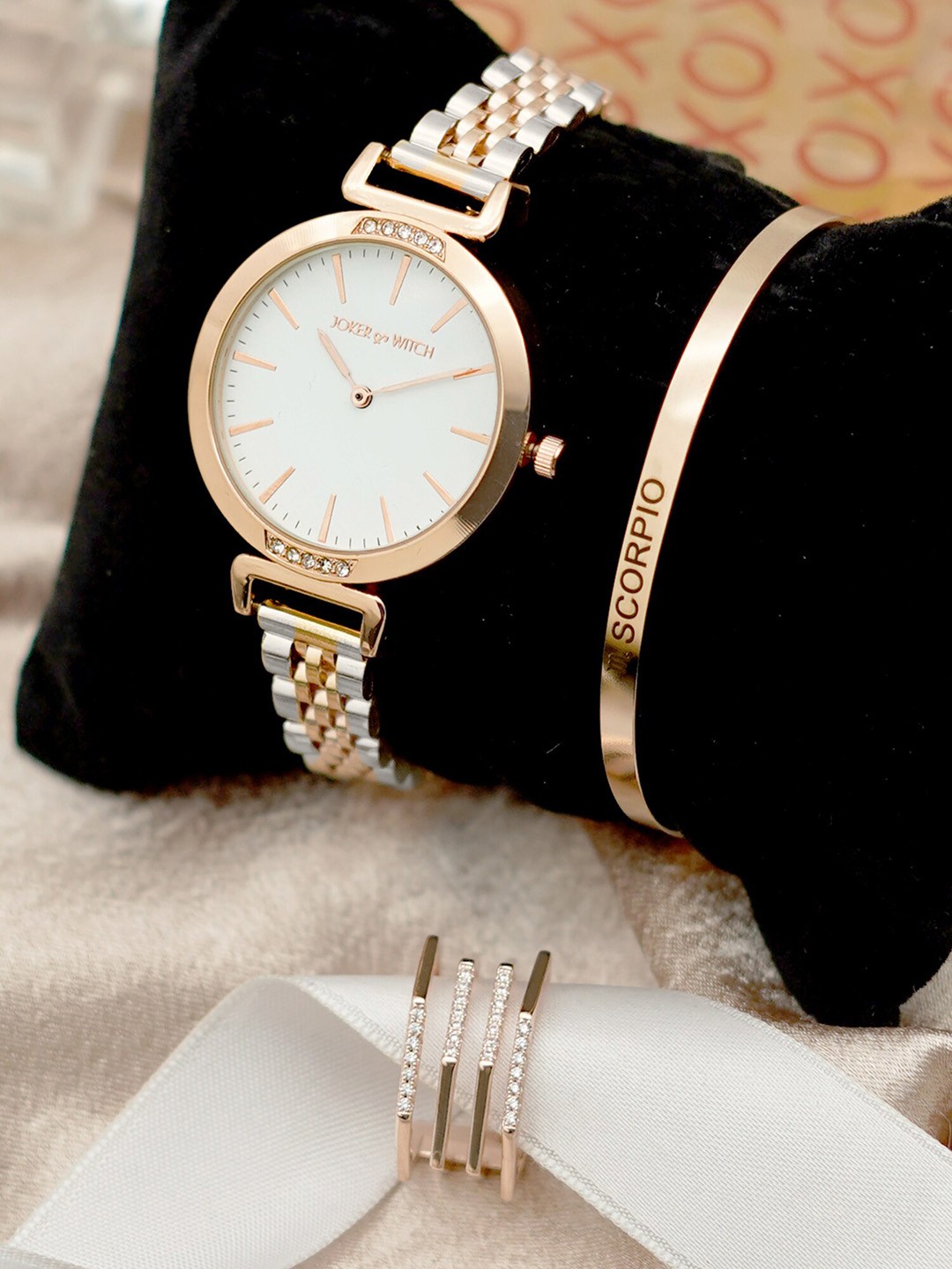 

JOKER & WITCH Crazy About You Scorpio Love Triangle Women Watch Gift Set JWLT94, Rose gold