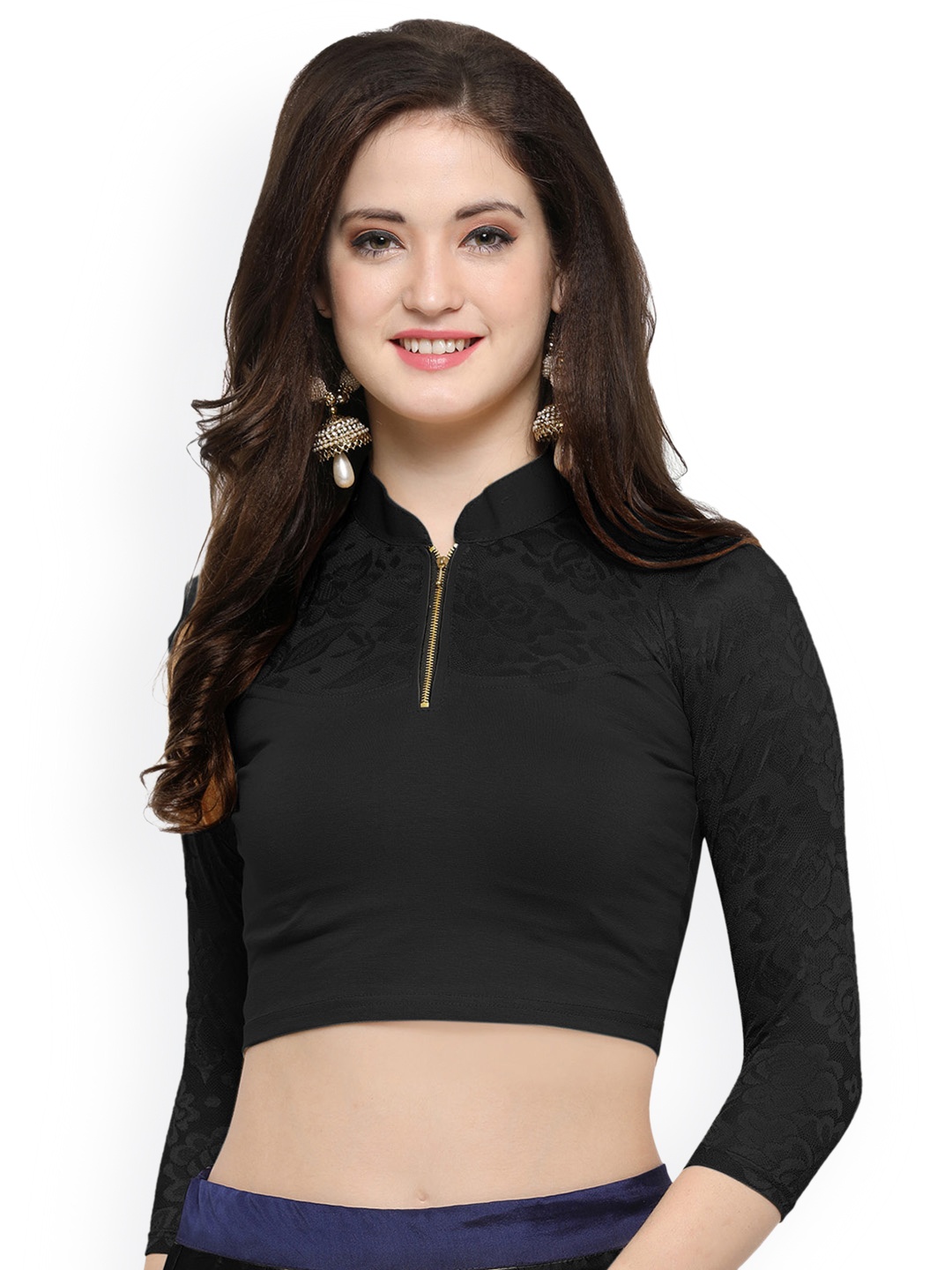 

Janasya Black Solid Saree Blouse
