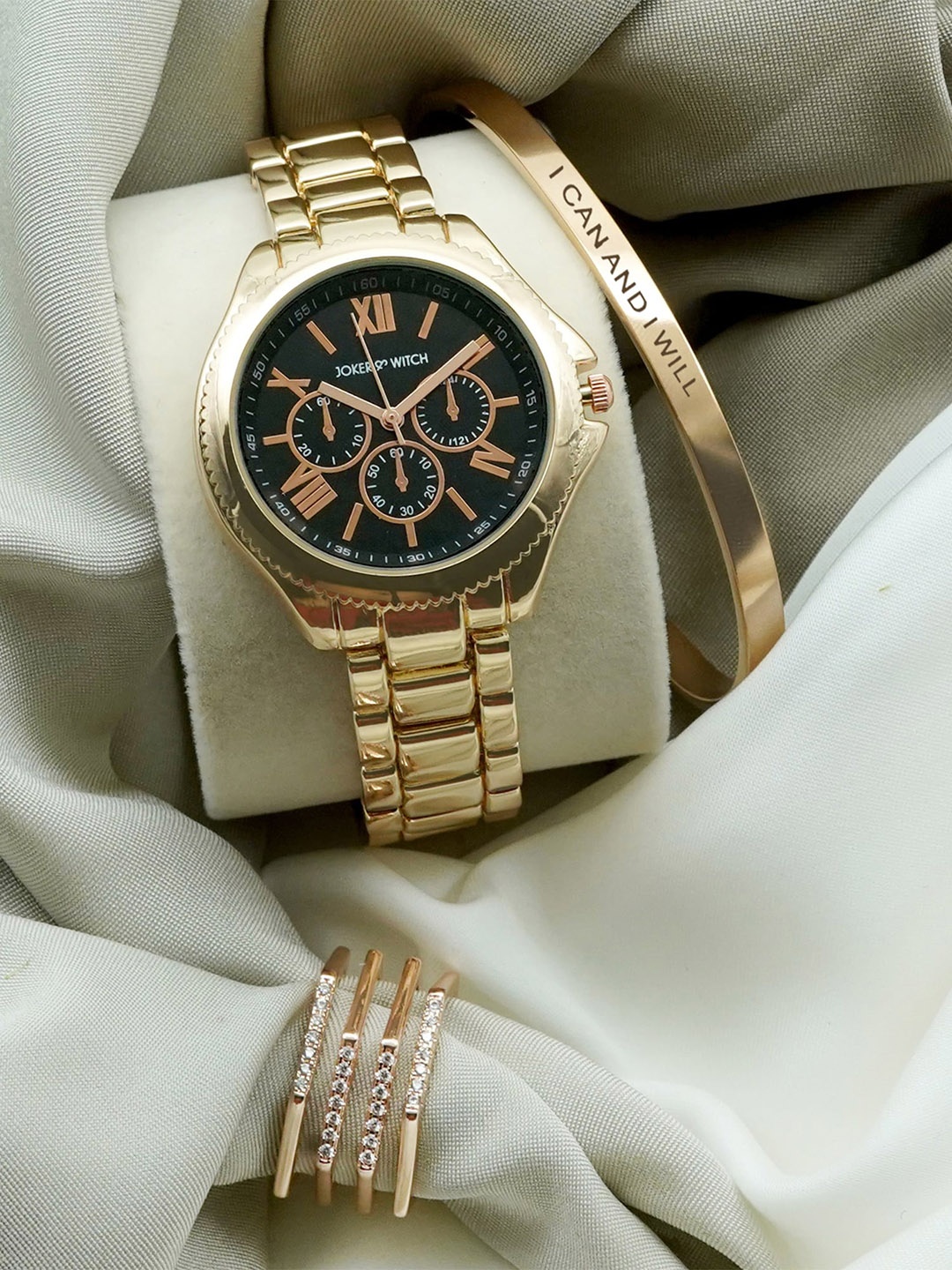 

JOKER & WITCH Women Analogue Watch Gift Set JWLT259, Gold