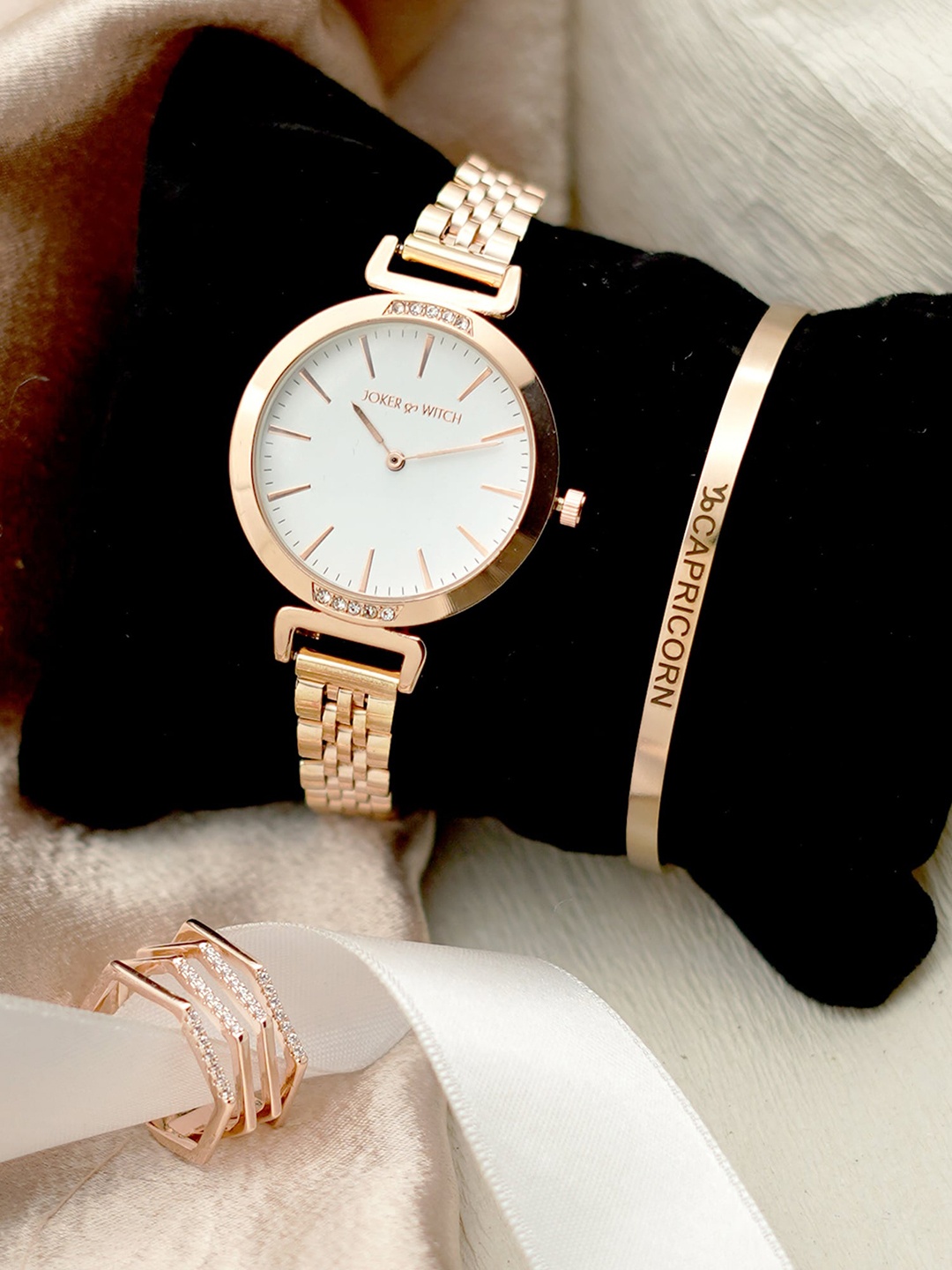

JOKER & WITCH Women Capricorn Love Triangle Watch Gift Set, Rose gold