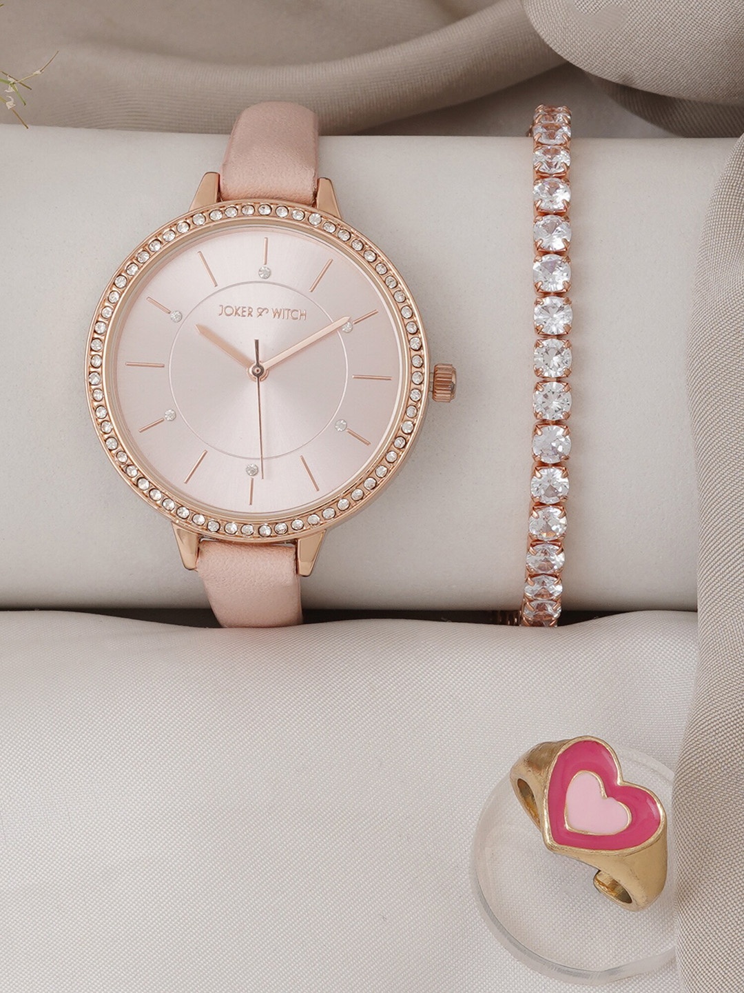 

JOKER & WITCH Women Florence Love Triangle Watch Gift Set, Pink