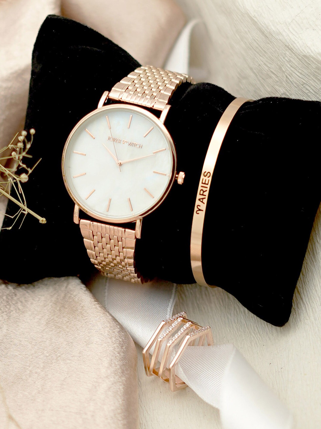 

JOKER & WITCH Women Aries Love Triangle Watch Gift Set JWLT75, Rose gold
