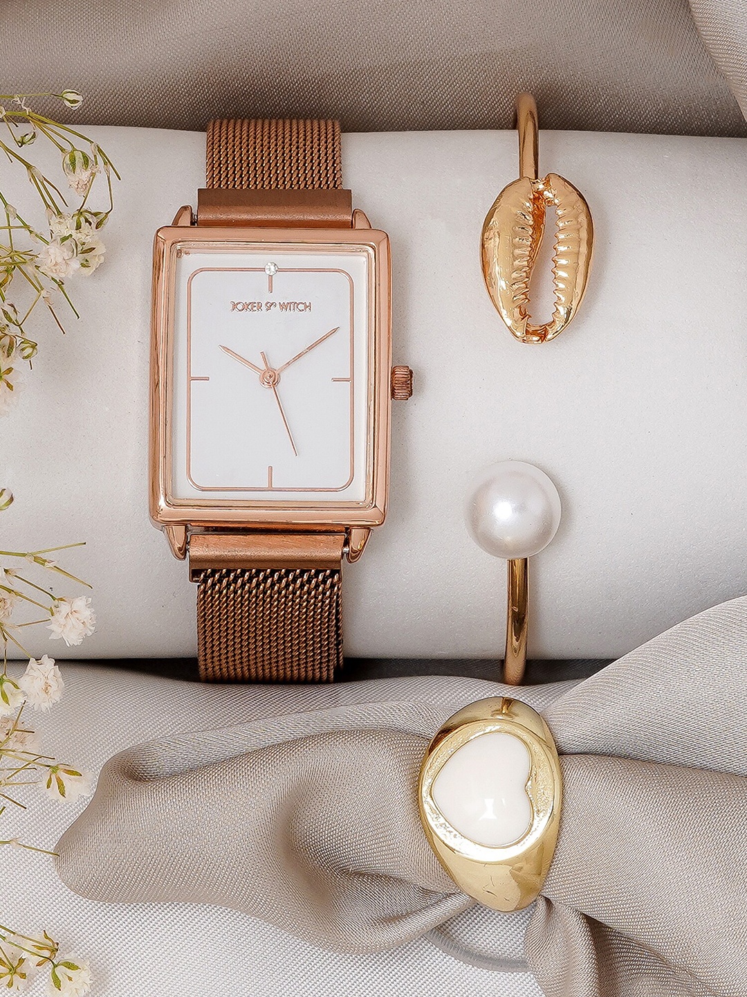 

JOKER & WITCH Women Stainless Steel Elia Love Triangle Watch Gift Set, Rose gold