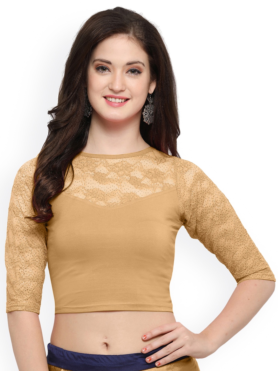 

Janasya Beige Cotton Lycra Saree Blouse