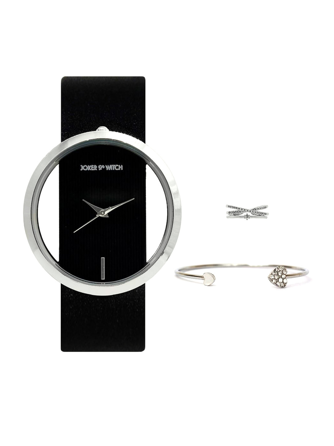 

JOKER & WITCH Women Pyrite Love Triangle Jewellery & Watch Gift Set JWLT233, Black