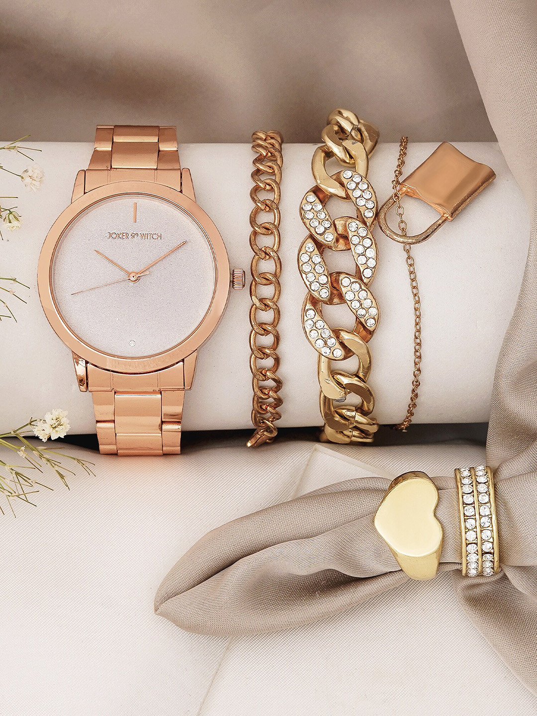 

JOKER & WITCH Women Nessie Love Triangle Watch Gift Set JWLT782, Rose gold