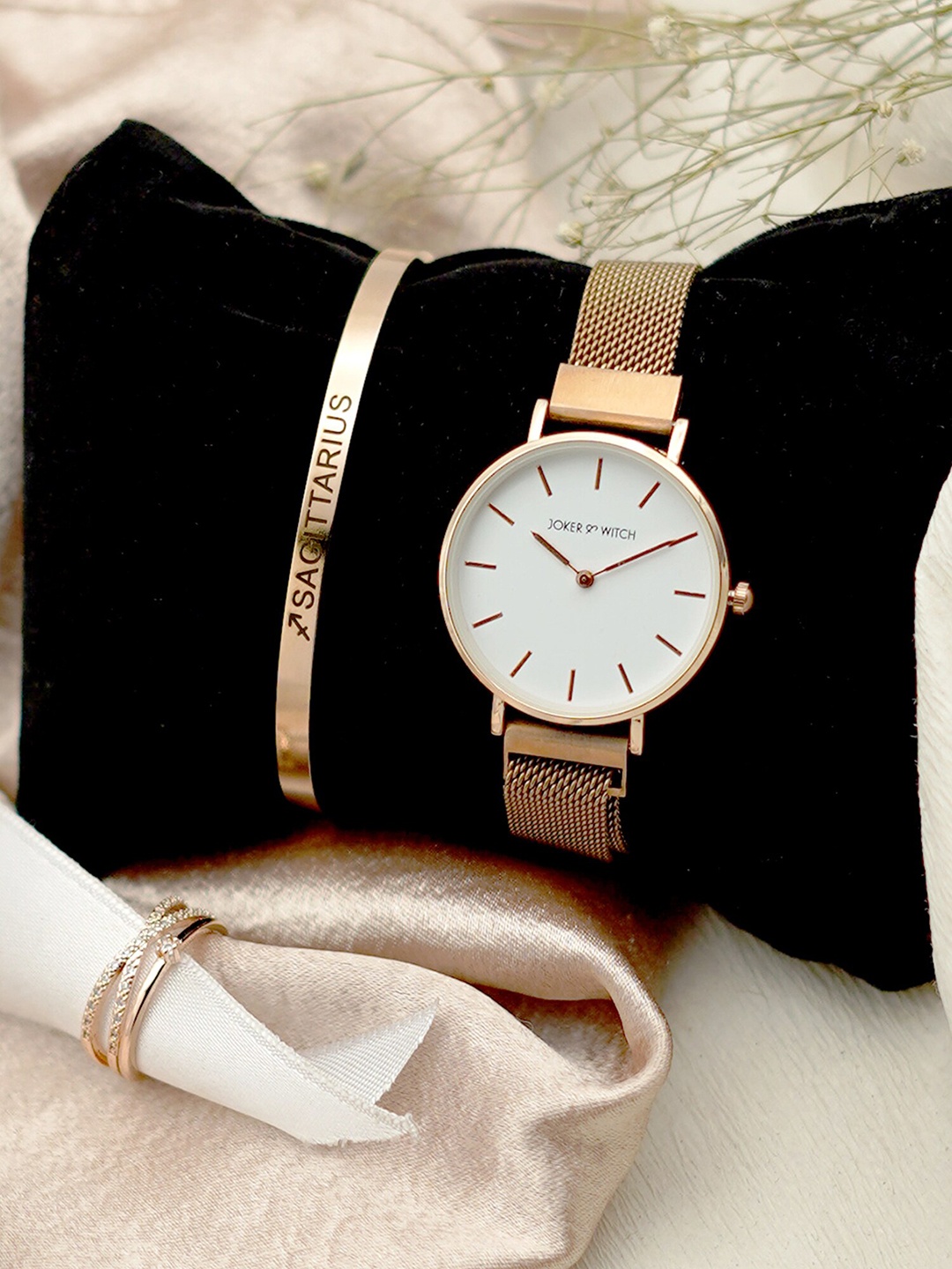 

JOKER & WITCH Women Stainless Steel Watch Gift Set JWLT131, Rose gold