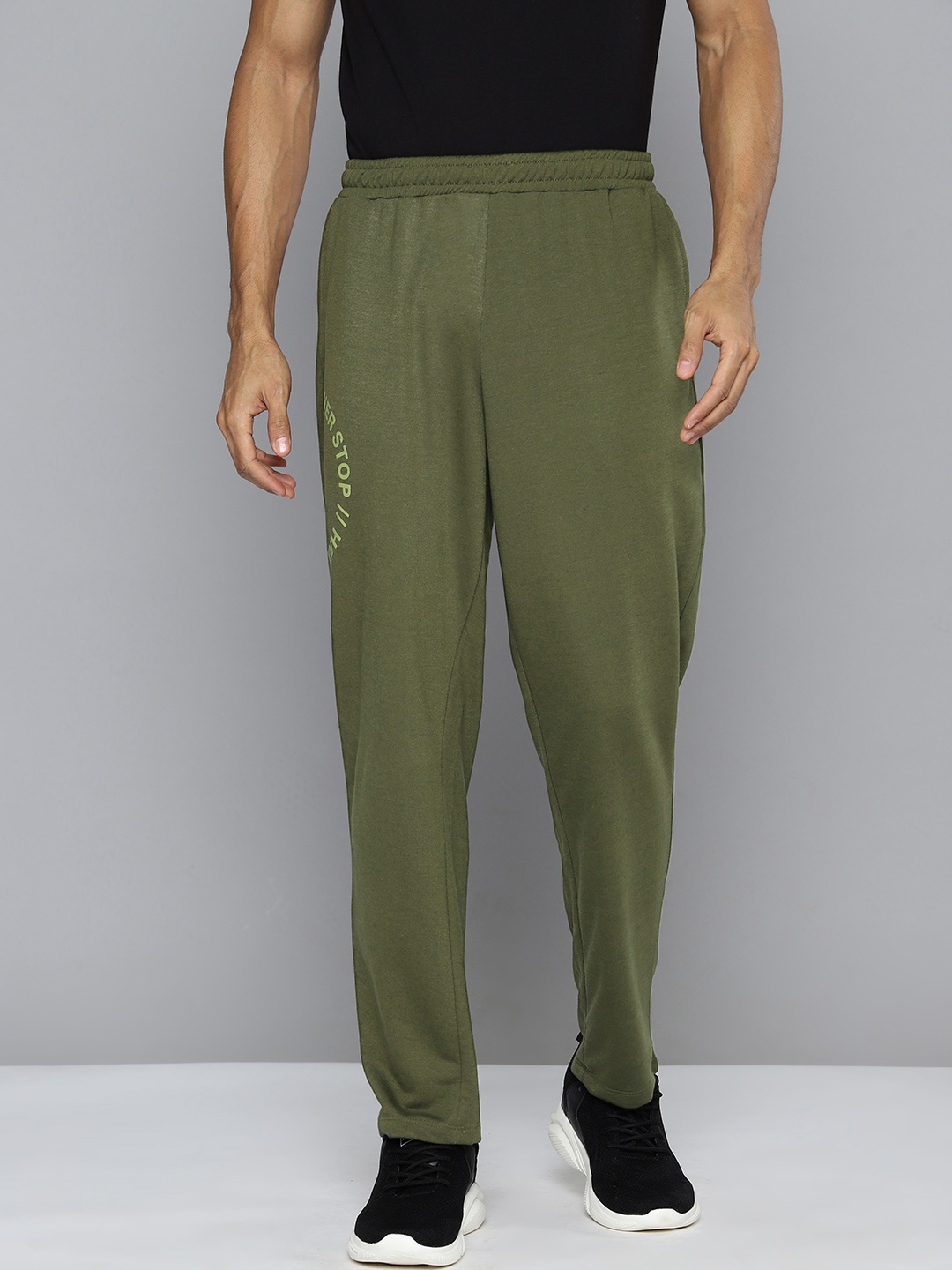 

HRX by Hrithik Roshan Men Typography Printed Track Pants, Olive