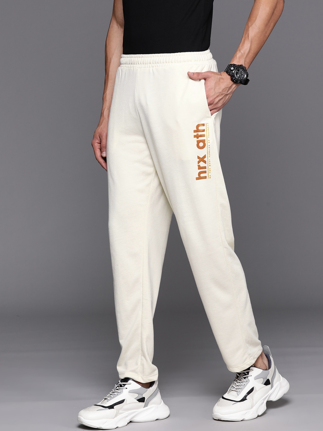 

HRX by Hrithik Roshan Men's Brand Logo Printed Lifestyle Track Pants, Off white