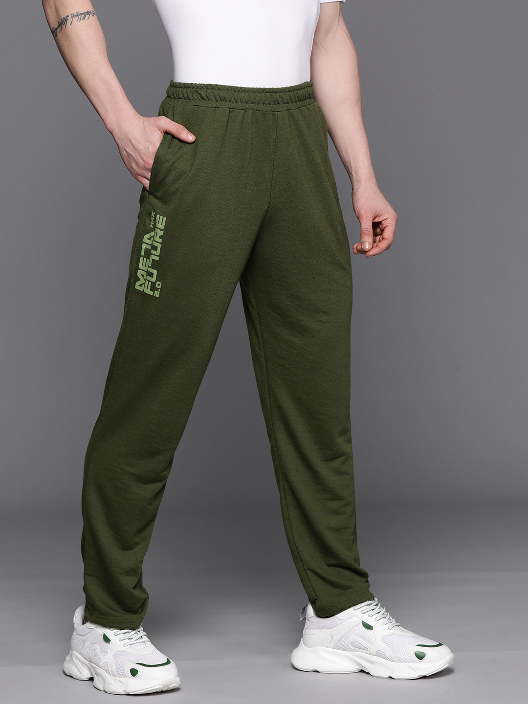 

HRX by Hrithik Roshan Men Typography Printed Lifestyle Track Pants, Olive