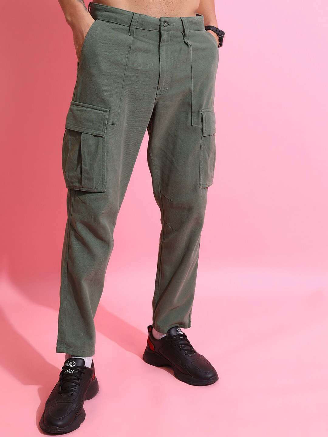

HIGHLANDER Men Mid Rise Relaxed Fit Cargo Trouser, Olive