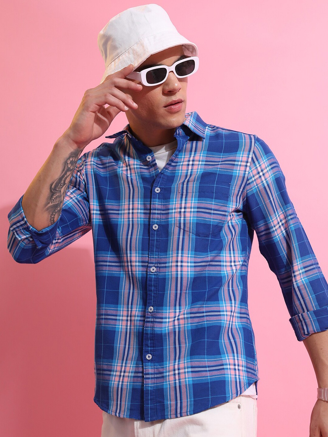 

HIGHLANDER Blue Slim Fit Tartan Checked Casual Shirt