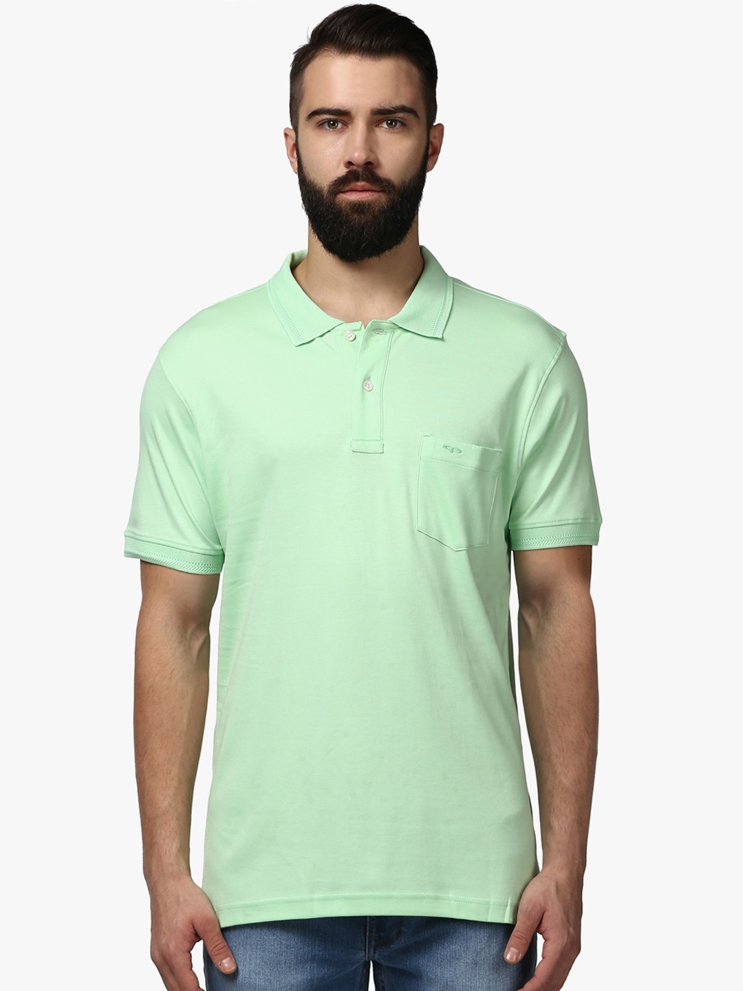 

ColorPlus Men Green Solid Polo Collar T-shirt