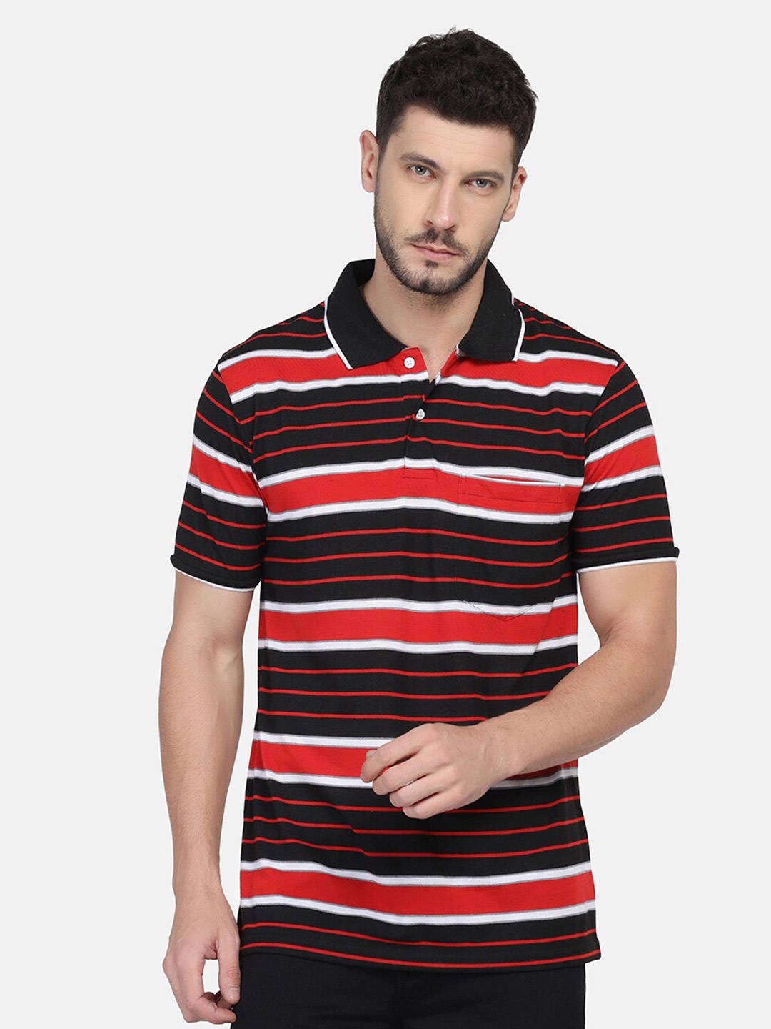 

INKKR Striped Polo Collar T-Shirt, Black
