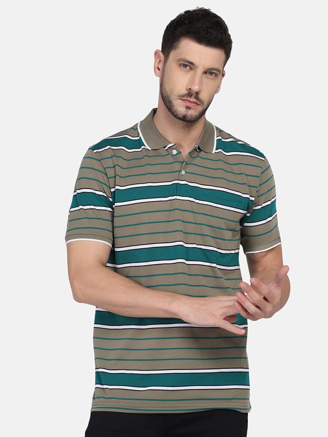 

INKKR Striped Polo Collar T-Shirt, Beige