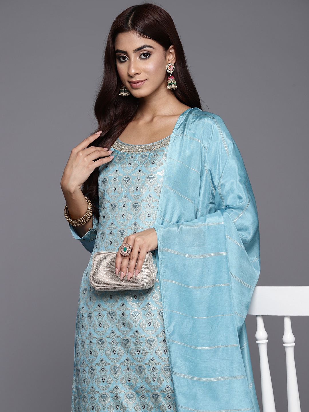 

Libas Ethnic Motifs Regular Kurta with Trousers & Dupatta, Blue
