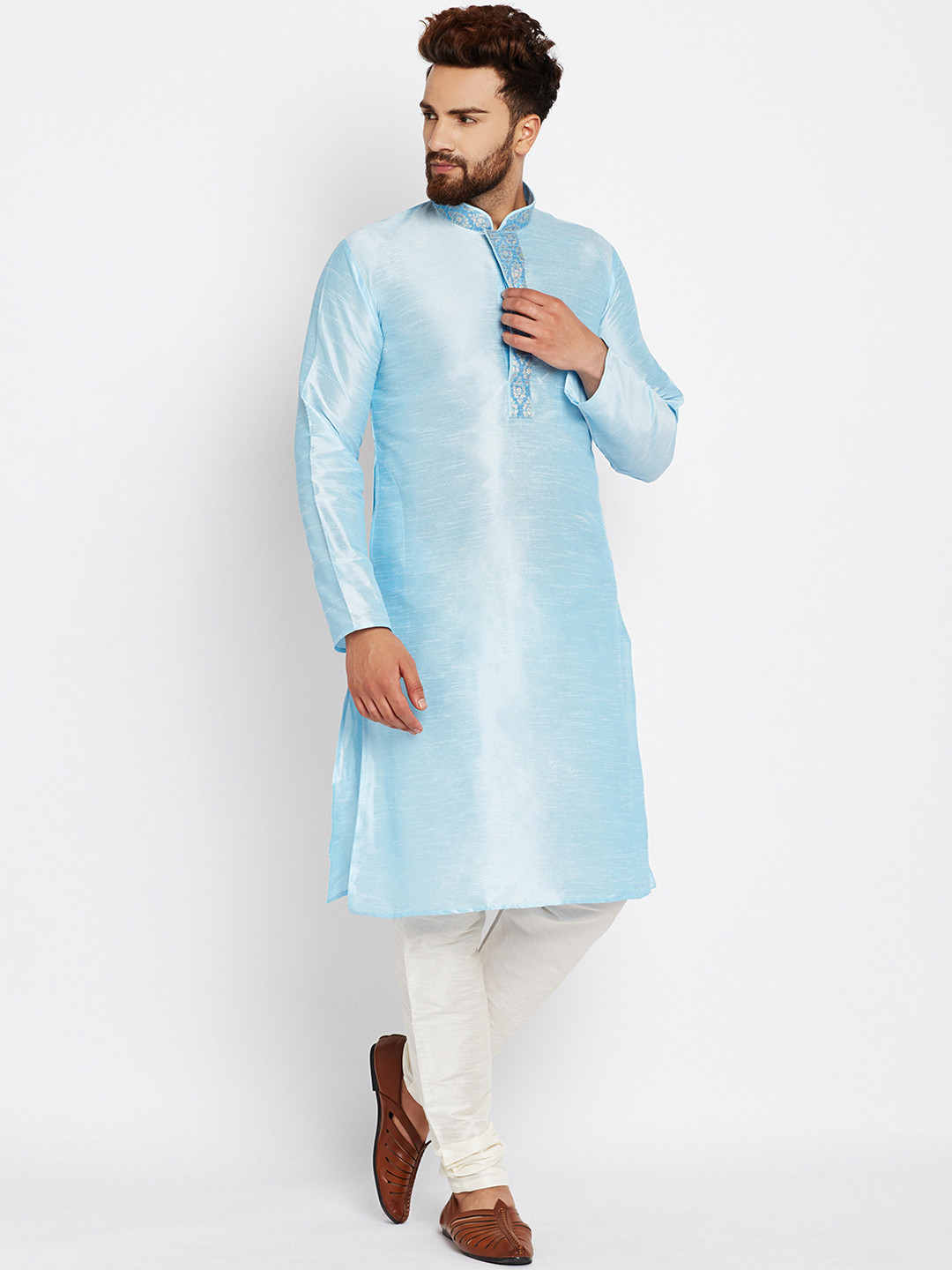 

SOJANYA Men Blue Solid Straight Kurta