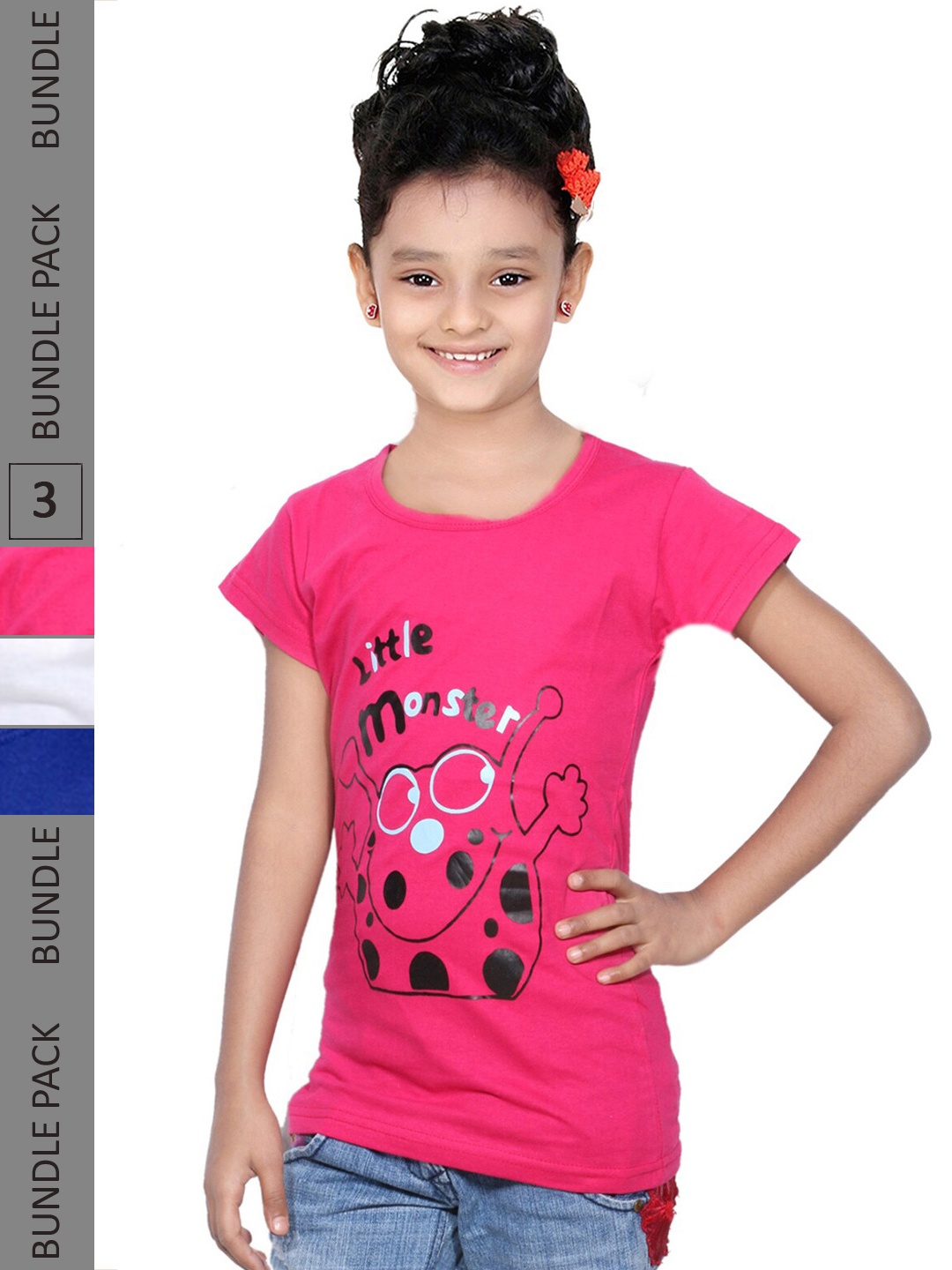 

IndiWeaves Girls Of 3 Conversational Printed Cotton T-shirt, Pink