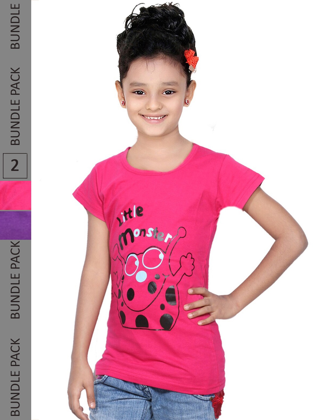 

IndiWeaves Girls Pack Of 2 Conversational Printed Cotton T-shirt, Pink