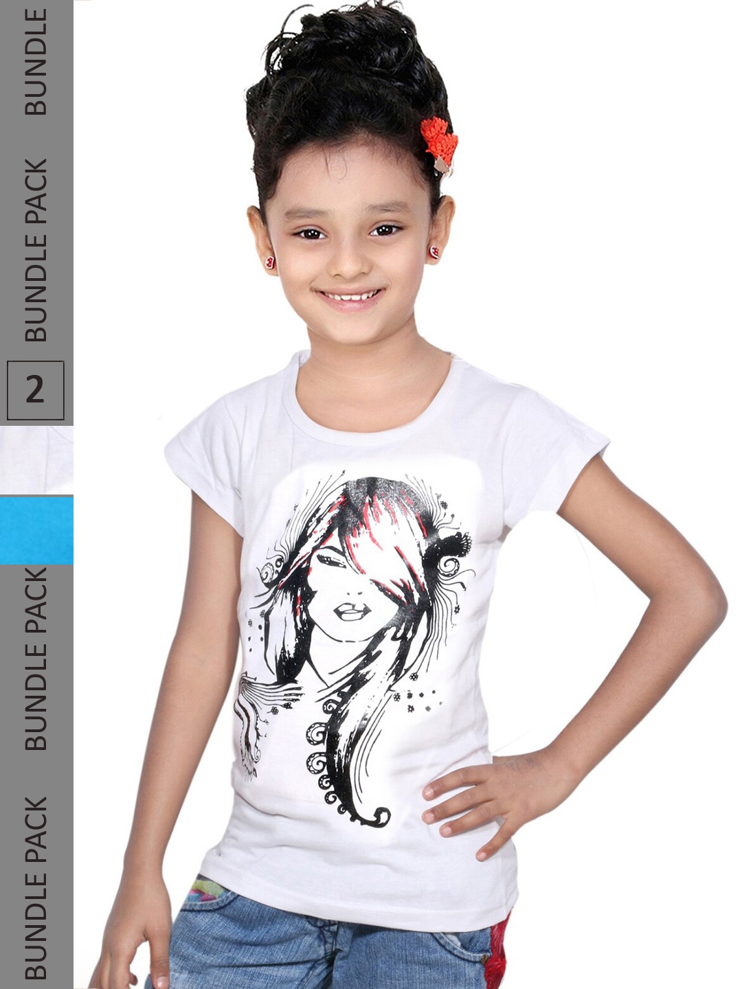 

IndiWeaves Girls Pack of 2 Graphic Printed Cotton T-shirt, White