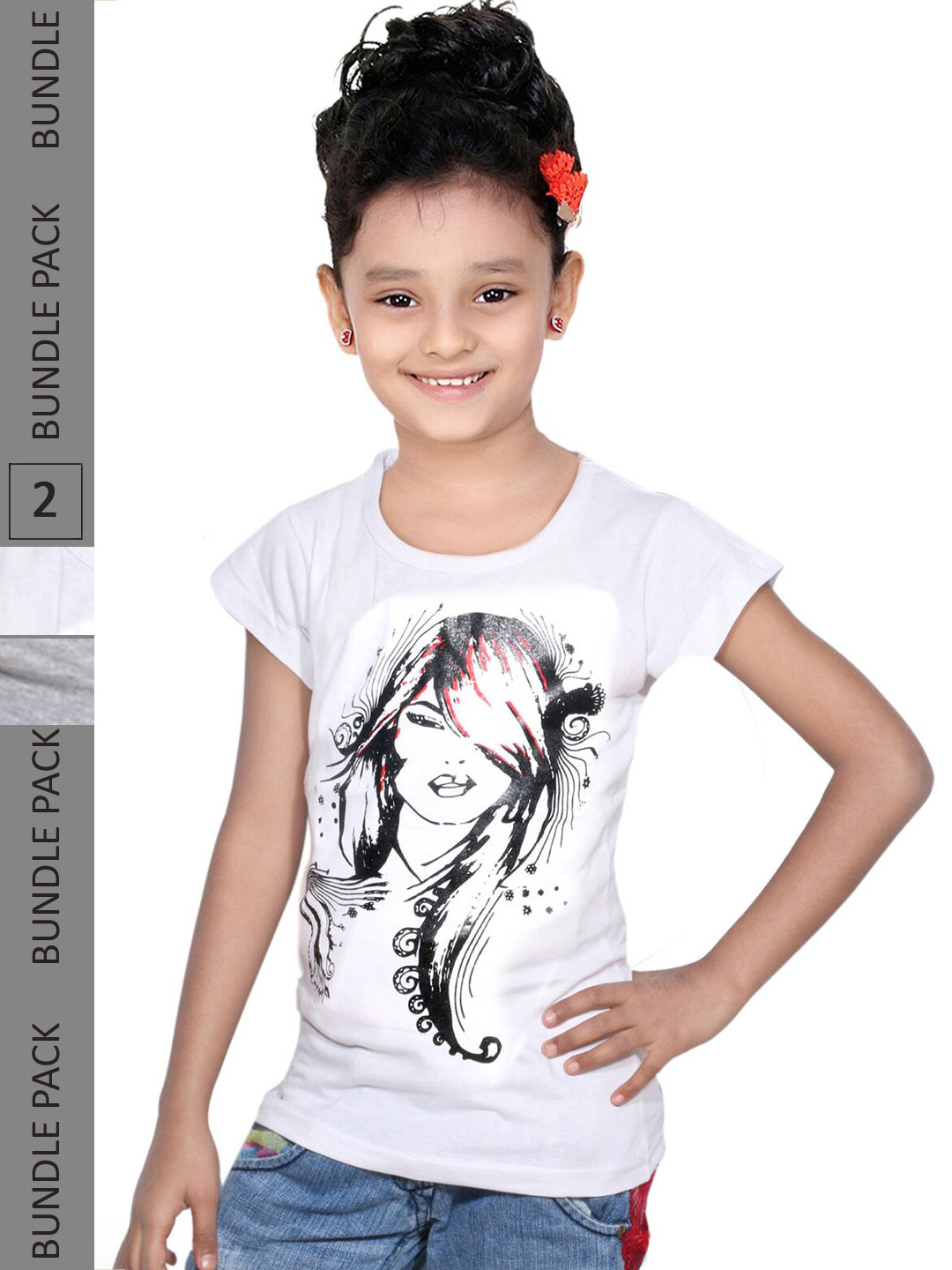 

IndiWeaves Girls Pack of 2 Printed Regular Fit Cotton T-shirt, White