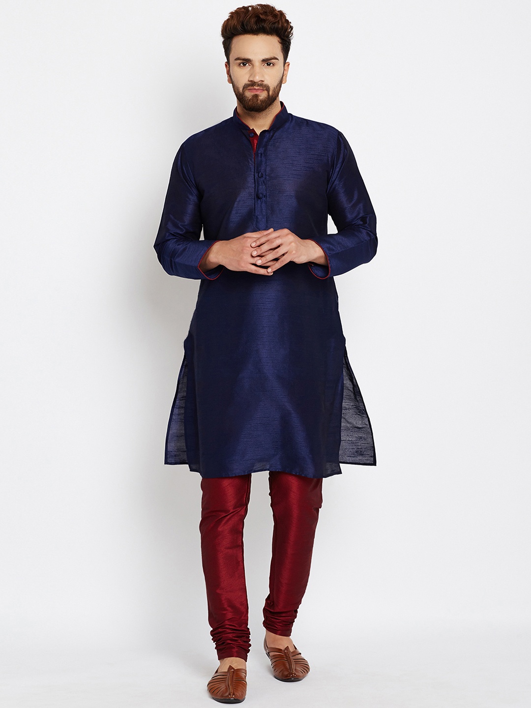 

SOJANYA Men Blue Solid Straight Kurta