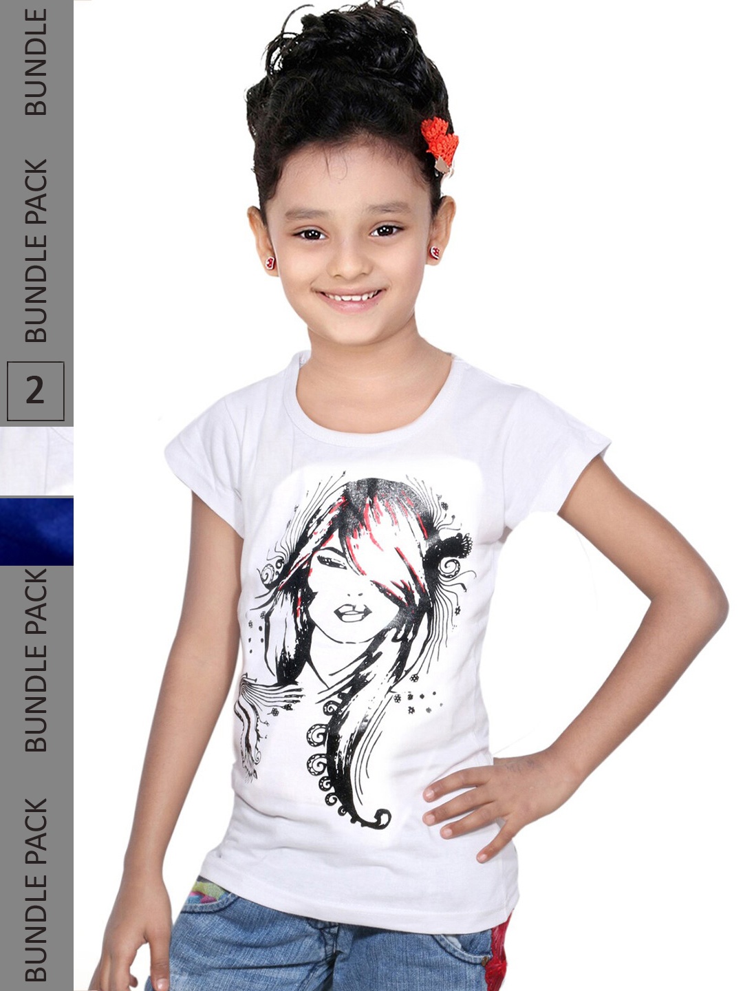 

IndiWeaves Girls Pack Of 2 Graphic Printed Cotton T-Shirt, White