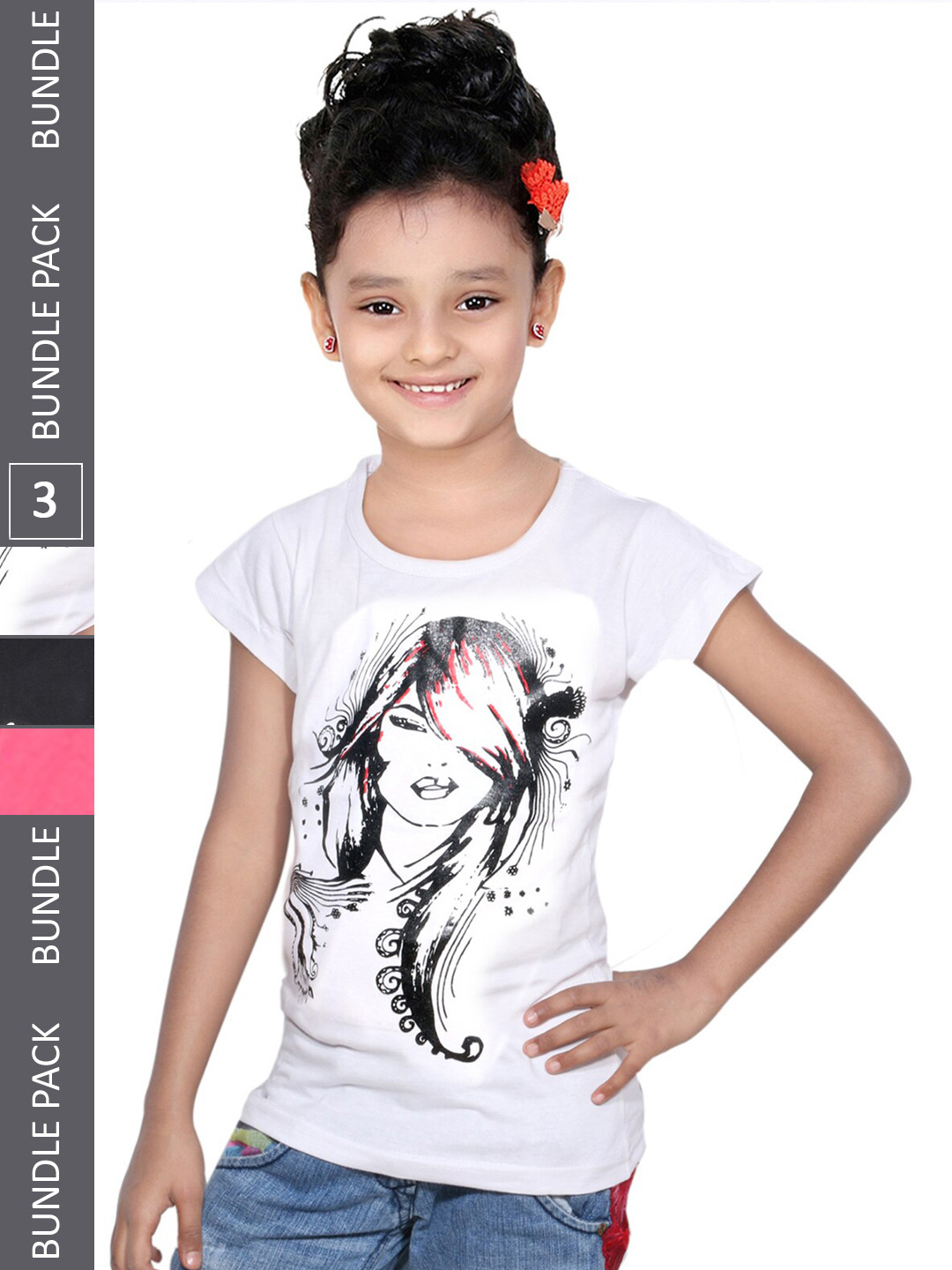 

IndiWeaves Girls Pack Of 3 Typographic Printed Cotton T-shirt, White