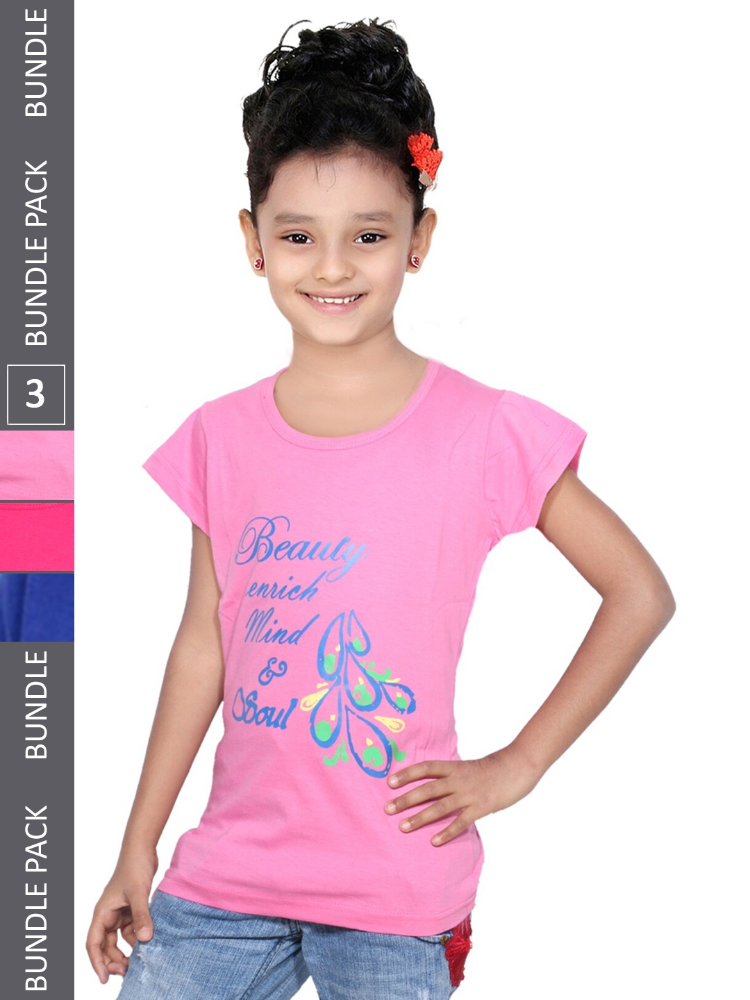

IndiWeaves Pack Of 3 Printed Cotton T-shirt, Pink