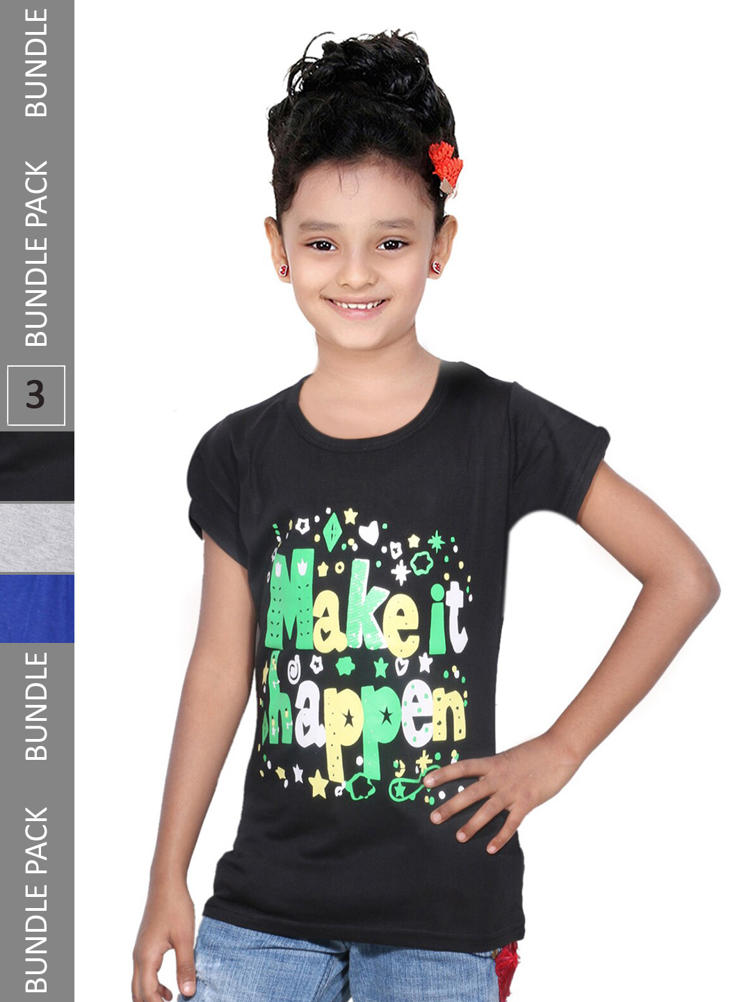 

IndiWeaves Pack Of 3 Printed Cotton T-shirt, Black