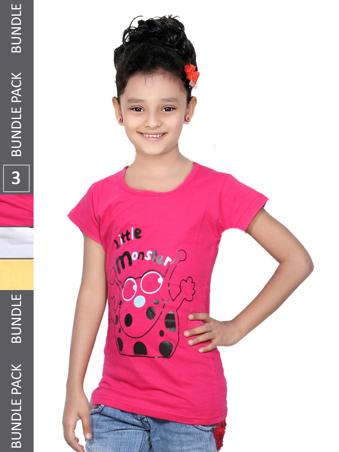 

IndiWeaves Girls Pack Of 3 Graphic Printed Pure Cotton T-shirt, Pink