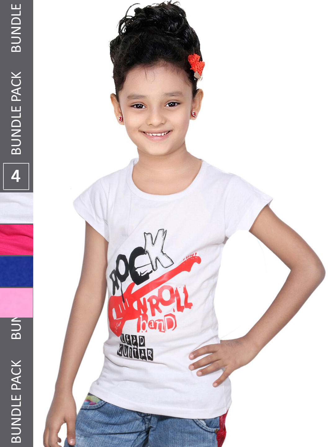 

IndiWeaves Girls Pack of 4 Graphic & Typography Round Neck Casual Cotton T-shirt, White