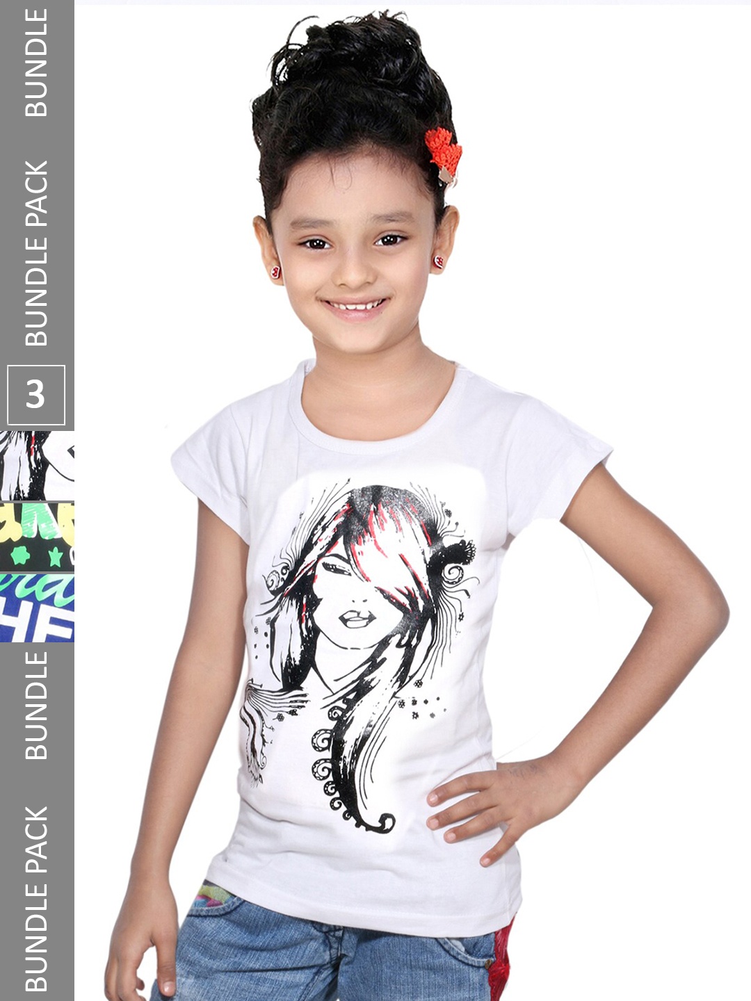 

IndiWeaves Girls Pack of 3 Typography Printed Regular Fit Cotton T-shirt, White