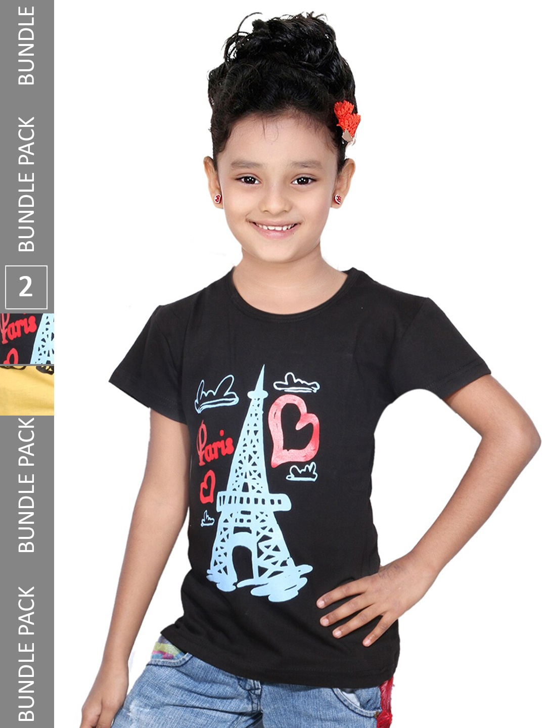 

IndiWeaves Girls Pack of 2 Typography Printed Regular Fit Cotton T-shirt, Black