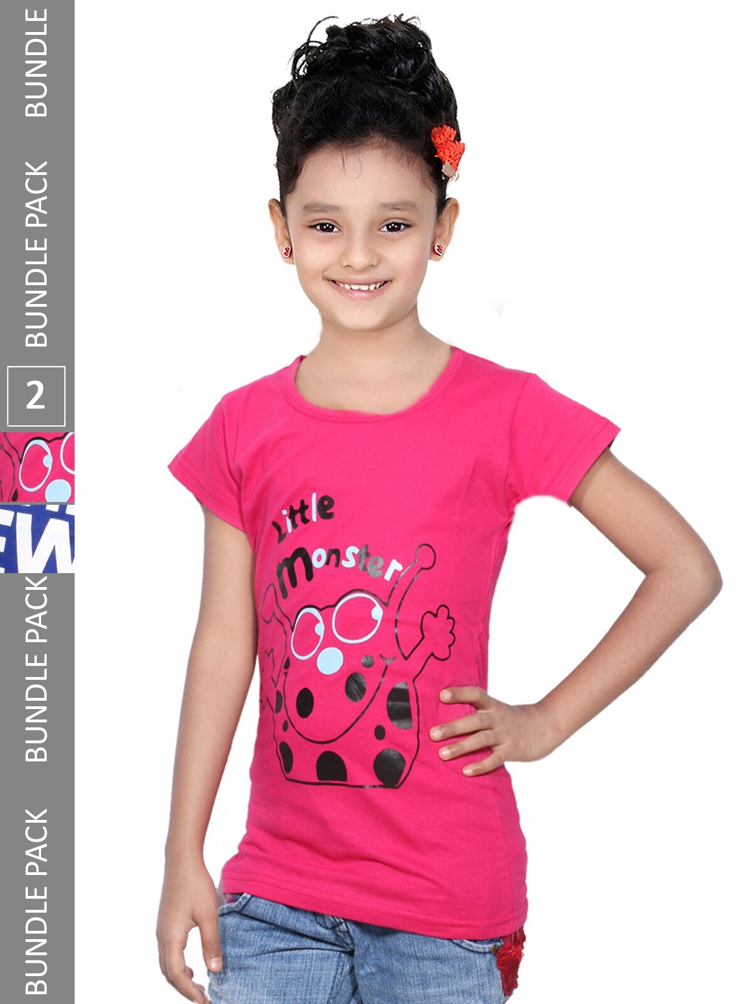 

IndiWeaves Girls Pack Of 2 Typography Printed Cotton T-Shirt, Pink