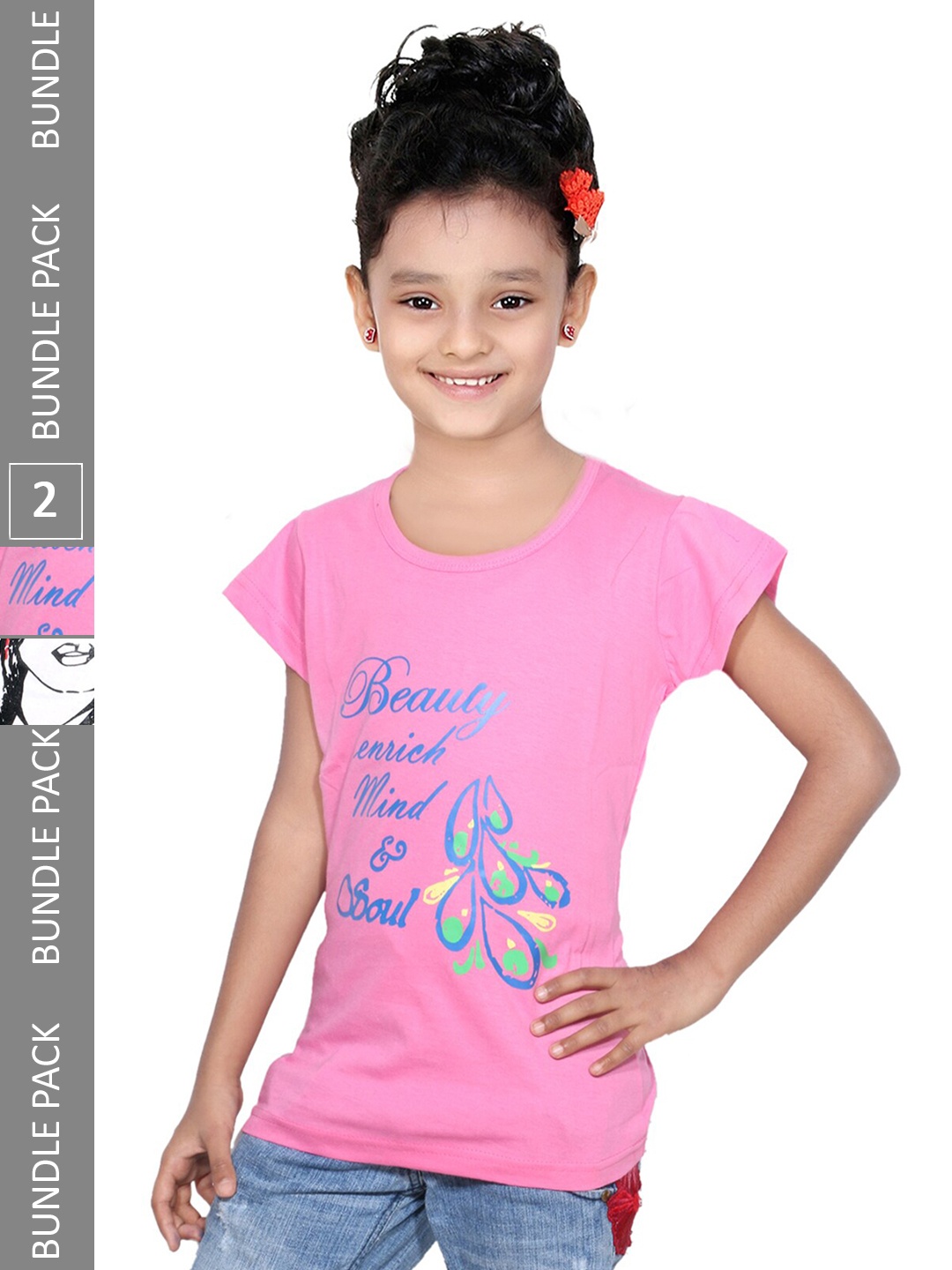 

IndiWeaves Girls Pack Of 2 Printed Pure Cotton T-shirts, Pink
