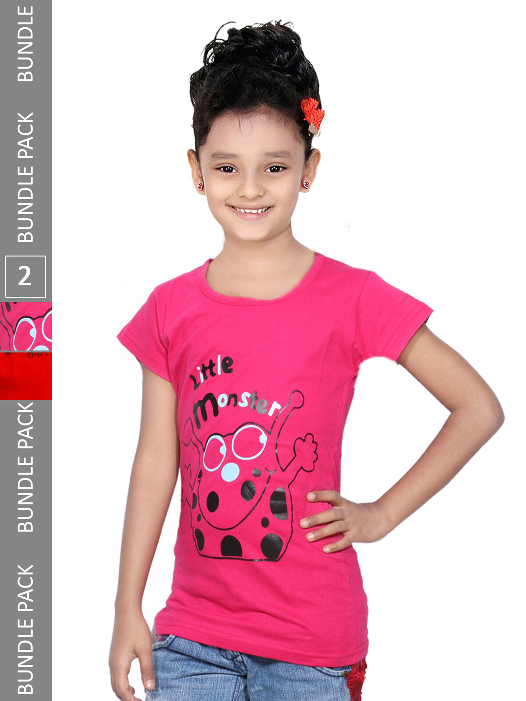 

IndiWeaves Girls Pack Of 2 Typography Printed Cotton T-Shirt, Pink