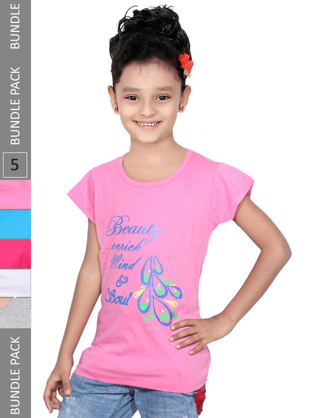 

IndiWeaves Pack Of 5 Printed Cotton T-shirt, Pink
