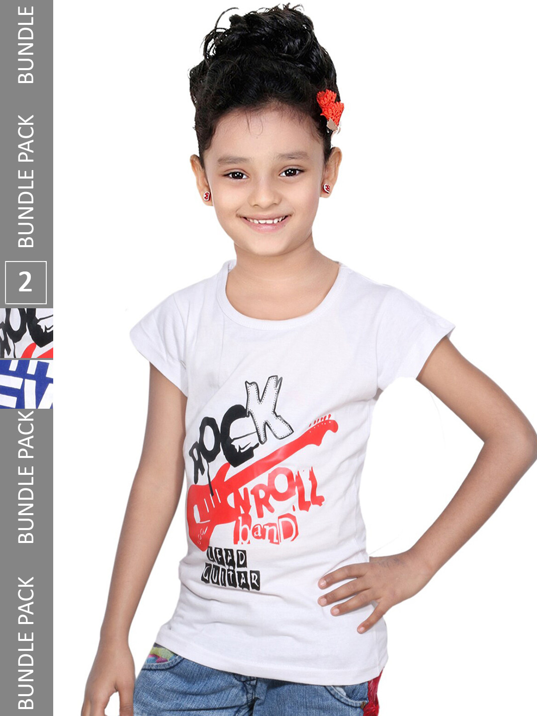 

IndiWeaves Girls Pack of 2 Typography Printed Regular Fit Cotton T-shirt, White