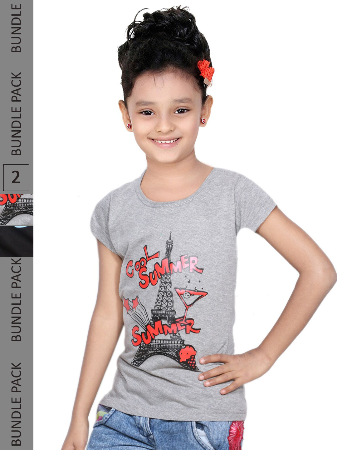 

IndiWeaves Girls Pack of 2 Typography Printed Regular Fit Cotton T-shirt, Grey