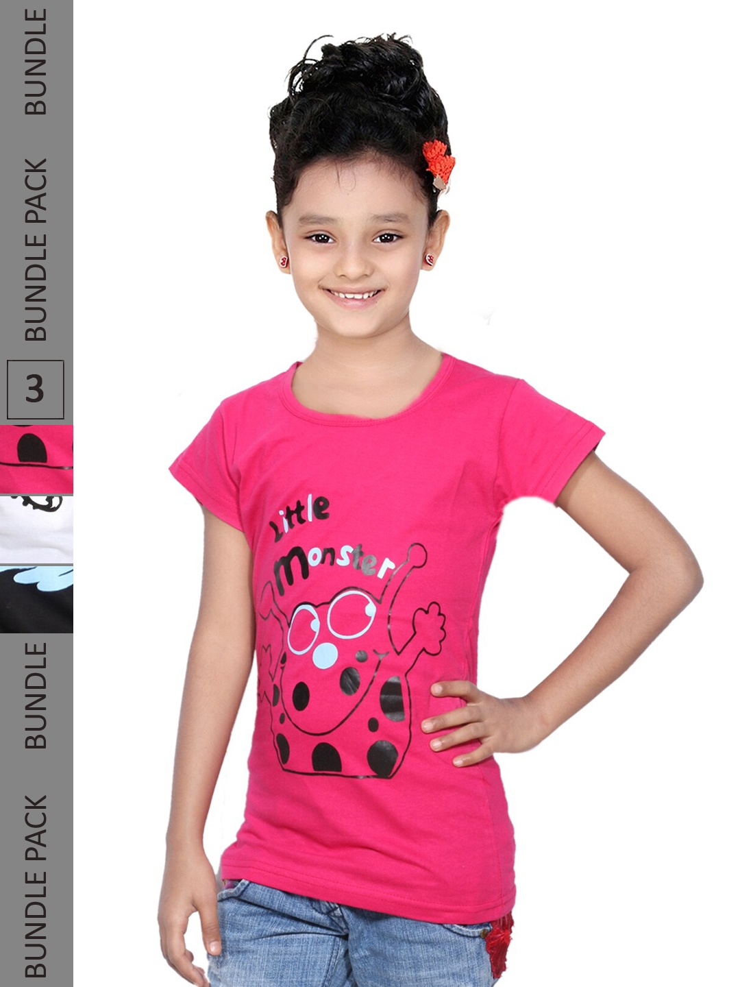 

IndiWeaves Girls Pack Of 3 Graphic Printed Pure Cotton T-shirt, Pink