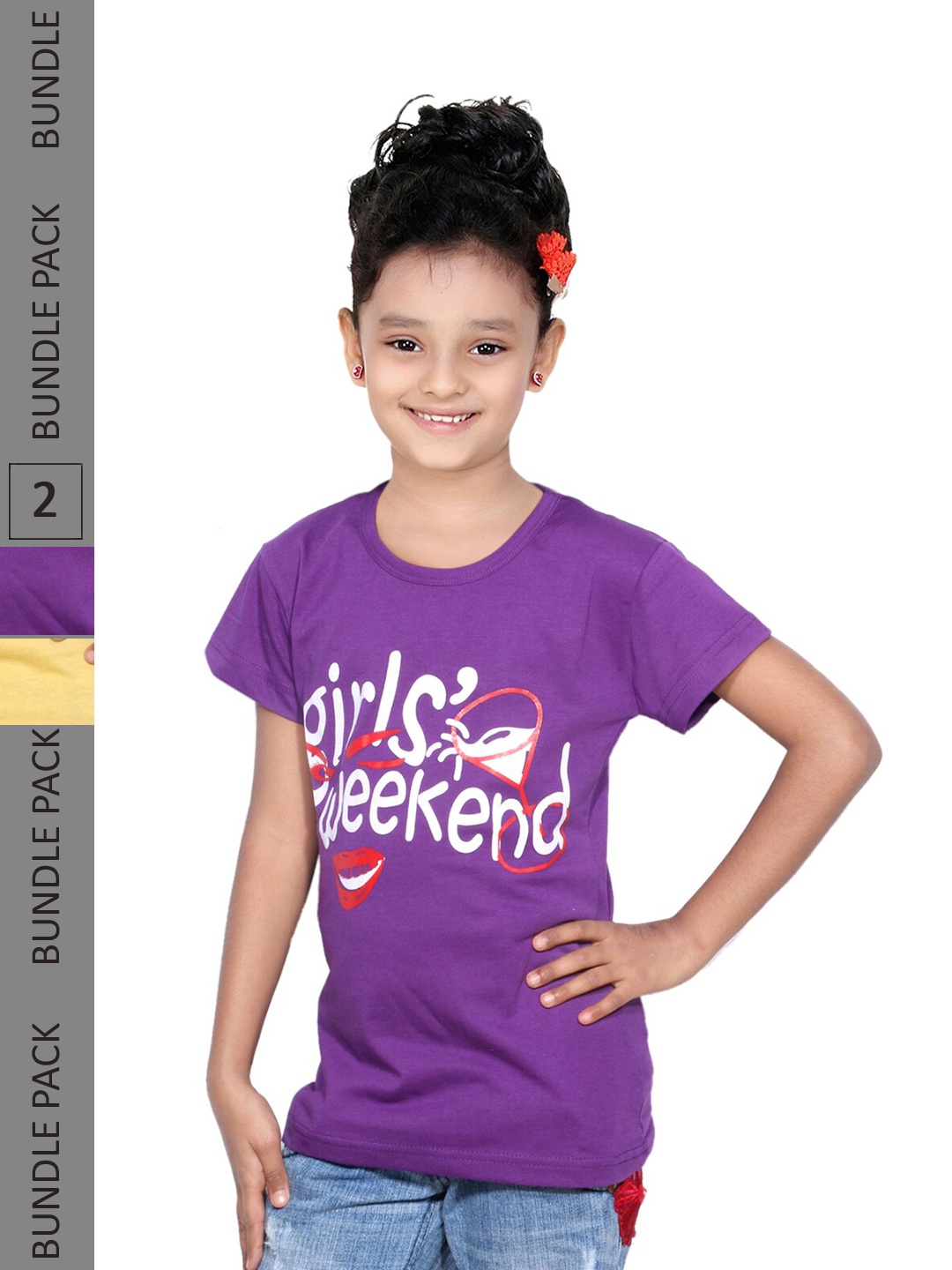 

IndiWeaves Girls Pack of 2 Typography Printed Regular Fit Cotton T-shirt, Purple