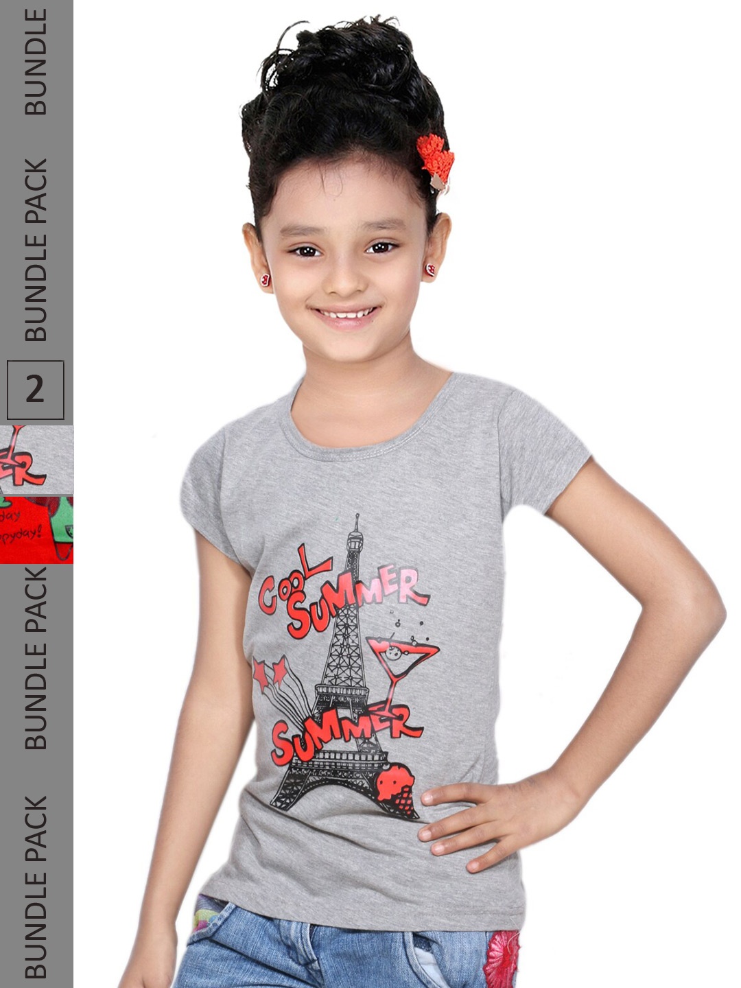 

IndiWeaves Girls Pack Of 2 Graphic Printed T-Shirt, Grey