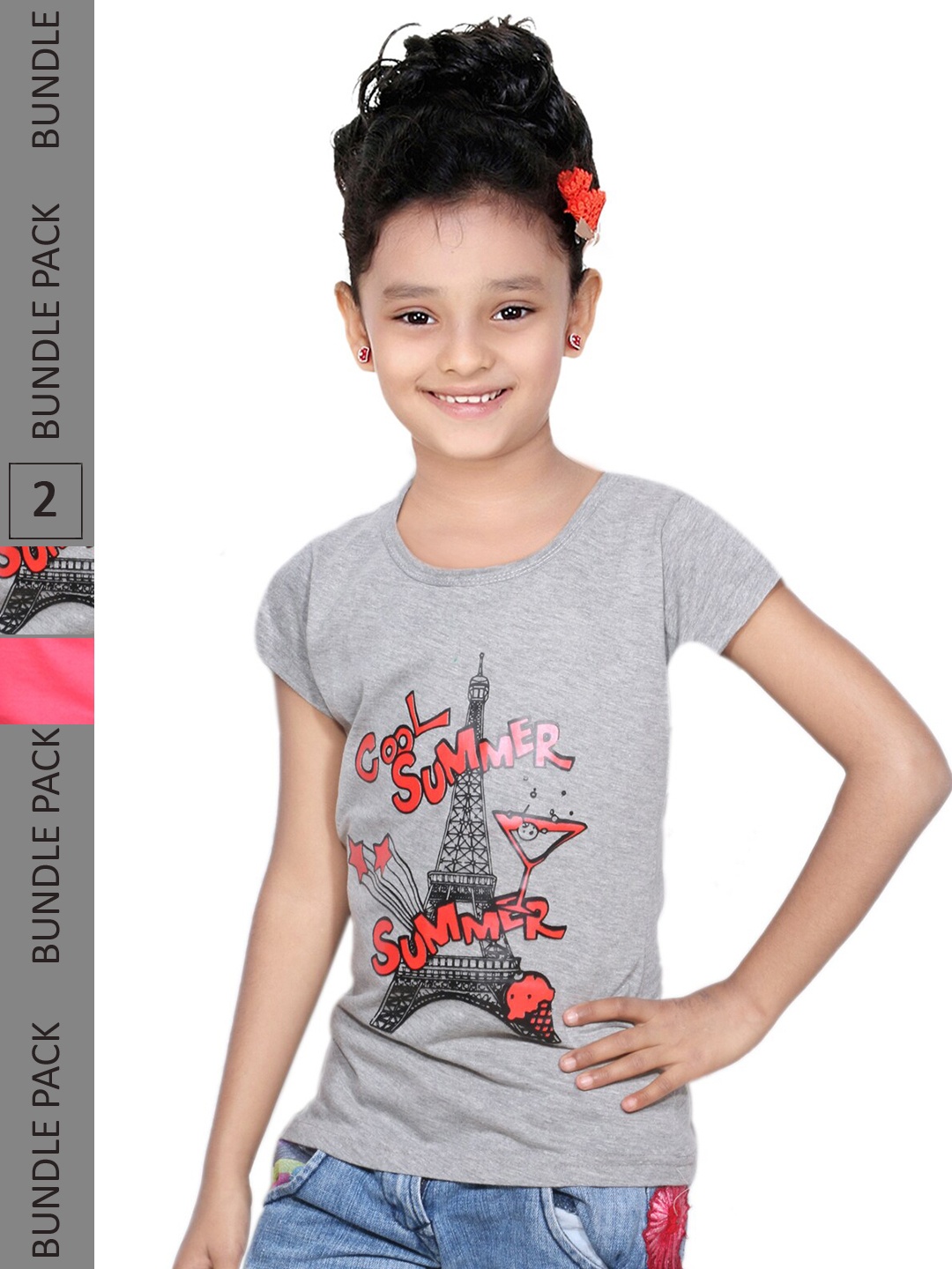 

IndiWeaves Girls Pack of 2 Typography Printed Regular Fit Cotton T-shirt, Grey